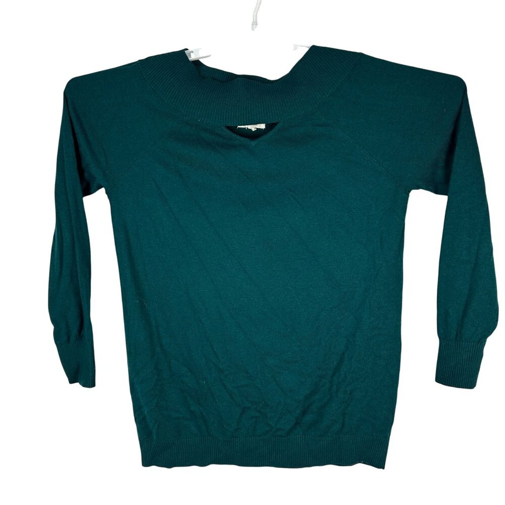 Maurices Womens Green Long Sleeve Knit Sweater Size L Ribbed Collar Soft